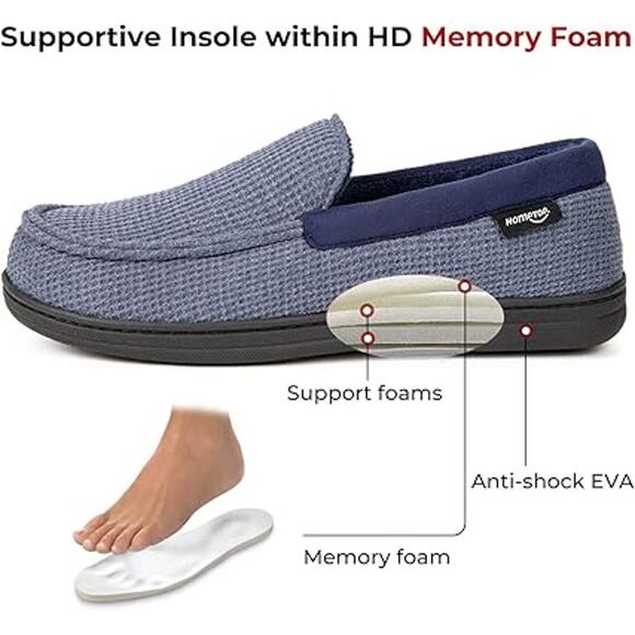 New HomeTop Mens 11 Denim Blue Memory Foam Non Slip Machine Washable Slippers - Picture 2 of 6